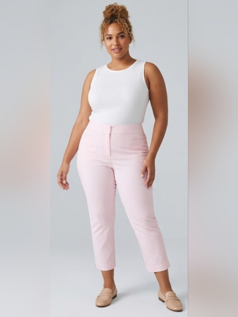 Ann Taylor Factory Stretch Cotton Light Pink Cropped High-Rise Pants 16